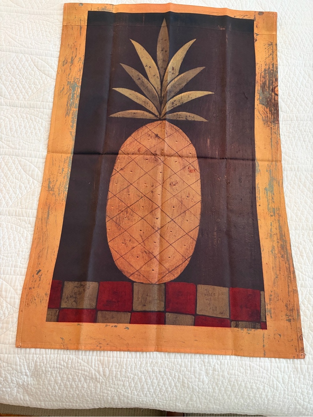 TOLAND Artist House Flag. WARREN KIMBLE. Yellow Pineapple. 25.5”W, 36.5”L